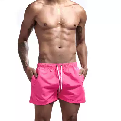 Men's leisure fitness sports three-point shorts solid color seaside resort hot spring swimming trunks quick-drying beach pants