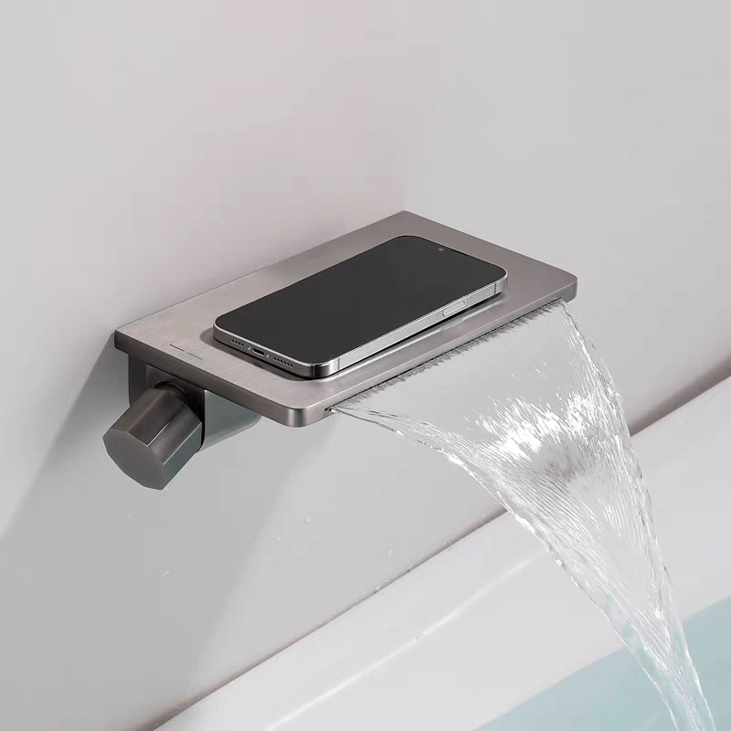 Large Flow Waterfall Bathtub Faucet, Bathroom Hot and Cold Water All-Copper Exposed Wall-Mounted Bathtub Faucet