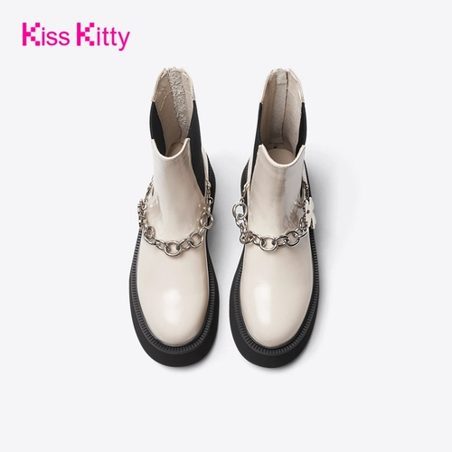 [Рекомендация Naiwan] KISS KIST KITTY SHORT BOOTS Женские весенние и осенние ботинки толстые нижние ботинки Chelsea Chain Chain Sigarette Boots