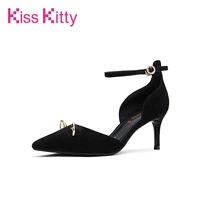 То же самое Kisskitty Spring и осенью новой высокой каблуки Слим Слим -пятки в торговом центре, женские кошковые уши модные поездка