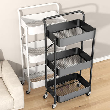 Trolley Storage Rack, Floor-Standing, Multi-Layer, Household Bedroom Snack Rack, Foldable, Mobile Kitchen Storage and Organization Shelf