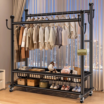 Floor-Standing Clothes Rack for Bedroom, 2025 New Model, Space-Saving Household Clothes Hanging Rod, Indoor Clothes Drying Rack