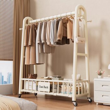 Simple Floor-Standing Coat Rack for Bedroom Balcony, Indoor Clothes Hanger, Movable Clothes Drying Rack, Clothing Storage Rack
