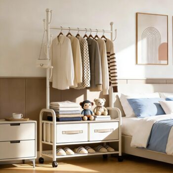 Floor-Standing Coat Rack for Bedroom, Home Storage Clothes Rack, Simple Clothes Hanger, Movable Clothes Drying Rack, Drawer Storage Rack