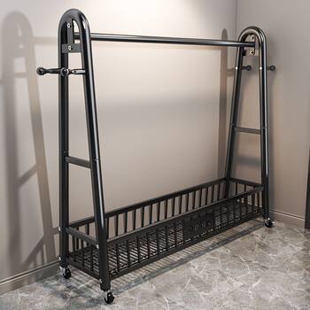 Floor-Standing Coat Rack, Household Clothes Rack, Vertical Movable Bedroom Clothes Drying Rack, Balcony Clothes Storage Rack with Basket