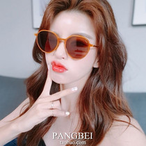 South Korea Street women sun glasses New Tide round face round frame tea color anti-ultraviolet thin face fashion sunglasses