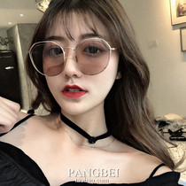 2019 New hollow transparent tea irregular polygon female avant-garde shape round face polarized sunglasses sun glasses