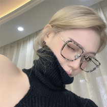 New fashion personality fashionable box double beam glasses big face thin plain decoration myopia frame anti blue light