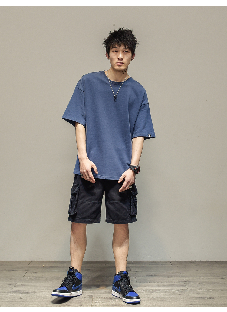 Áo thun nam cổ điển Nhật Bản màu rắn cổ tròn hip hop lỏng ngắn tay áo thun trẻ trung Hàn Quốc áo thun ngắn nam áo phông nam hàng hiệu