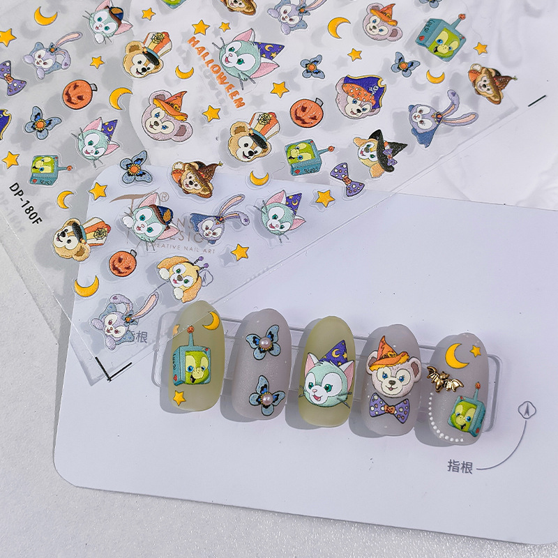 Halloween Party Didi Ni Qibao Duffy Star Dew Pumpkin 3D Embossed Nail Art Stickers Halloween Nail Stickers