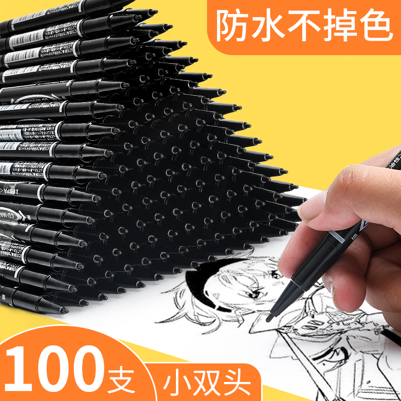 Double-ended oily marker pen thin black red blue disc marker pen wholesale can be added ink color hook pen