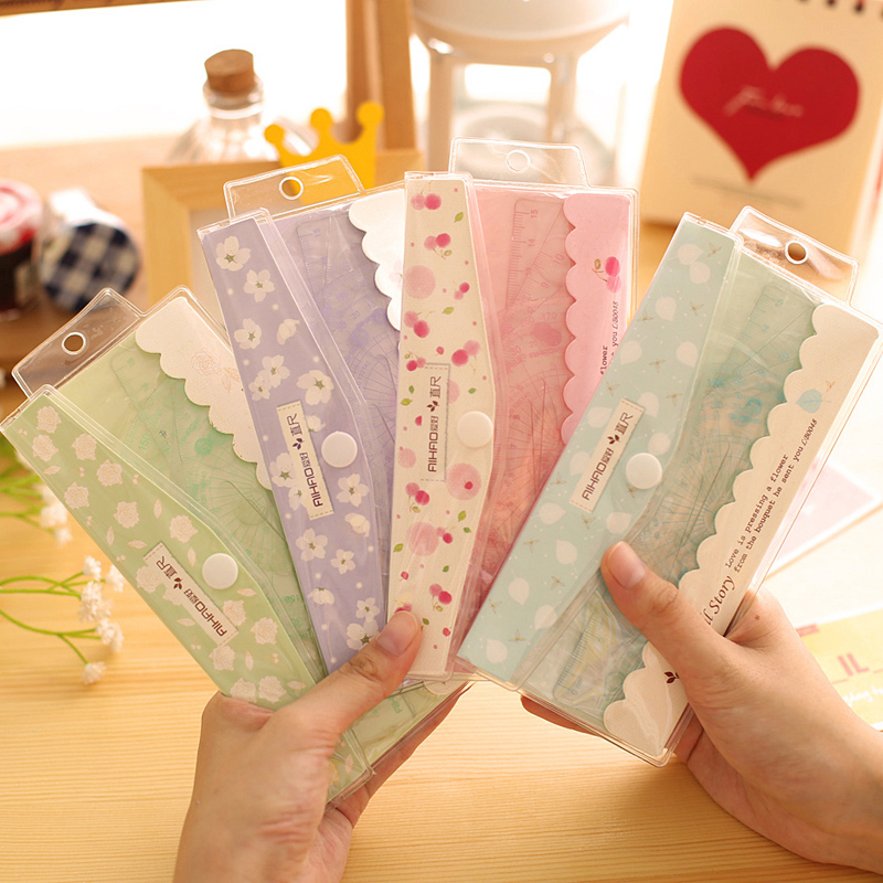 Korean Creative Hobby Ruler Flower Spring with Wind Korean Cute Ruler Student Rule Measurement Set 4 package