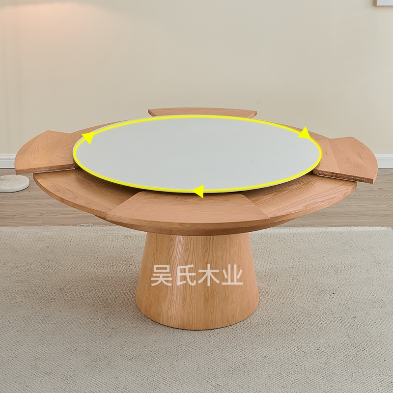 Slate Rotating Telescopic Round Dining Table with Turntable Multi-Functional Variable Diameter Ash Wood Dining Table and Chairs Round Household Small Apartment