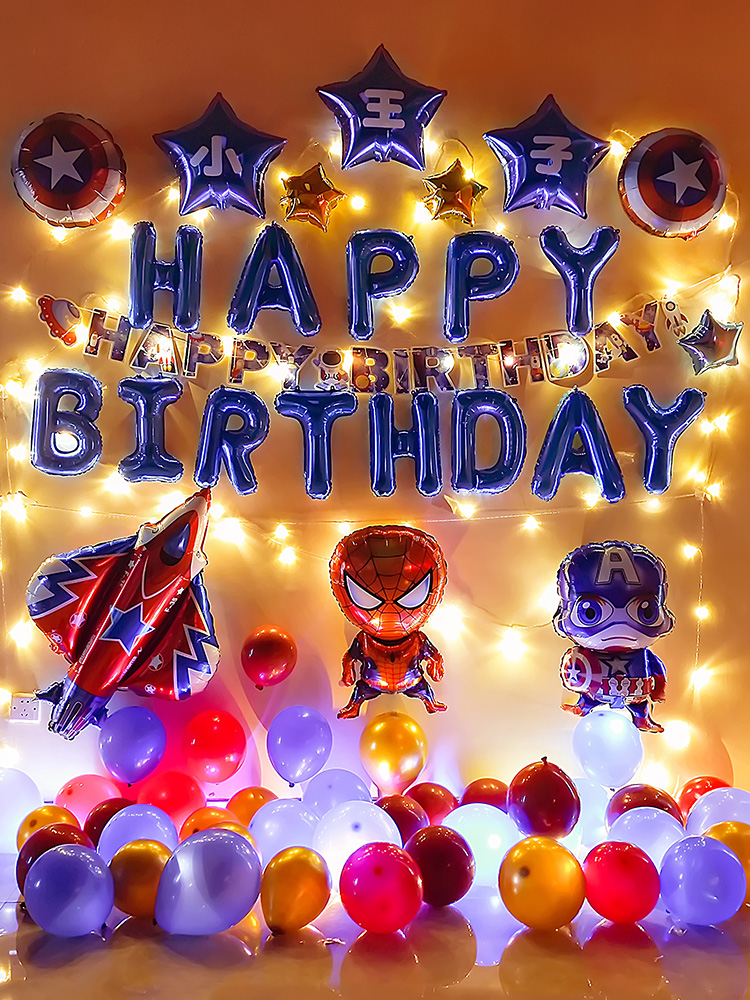 Cartoon Captain America boy birthday decoration scene decoration year-old child boy party balloon background wall