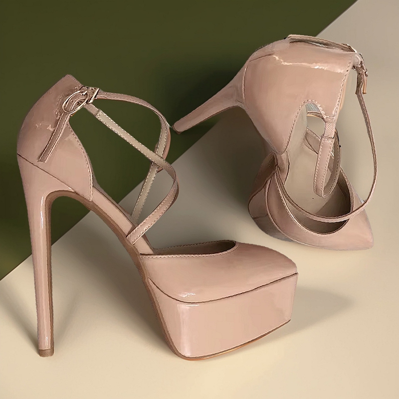 15cm Ultra-High Heel Sandals Nude Color Thick-Soled Genuine Leather 2025 Spring Closed-Toe High Heels Wedding Shoes Fashion Runway Shoes 15cm Ultra-High Heel Sandals Nude Color Thick-Soled Genuine Leather 2025 Spring Closed-Toe High Heels Wedding Shoes Fashion Runway Shoes