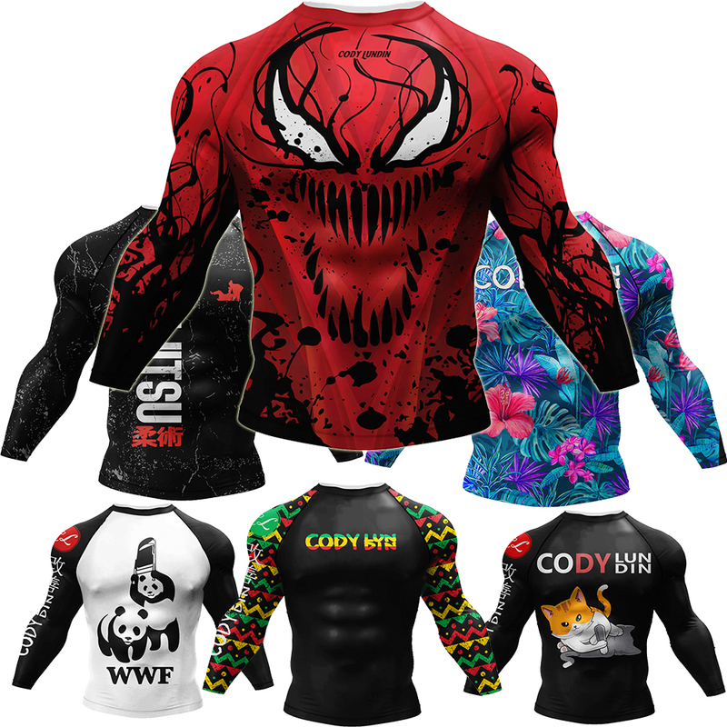 Sports T-Shirt Men's Long-Sleeved Printed Quick-Drying Bodysuit Fitness Clothing Elastic Training Base Shirt Casual Running Autumn and Winter
