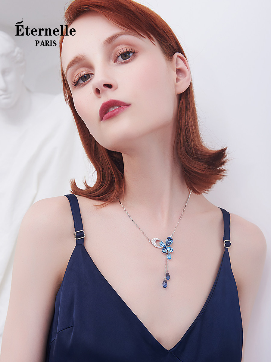 French Eternelle Butterfly Tassel Pendant Necklace European and American Style Fashion Clavicle Chain Elegant Birthday Gift