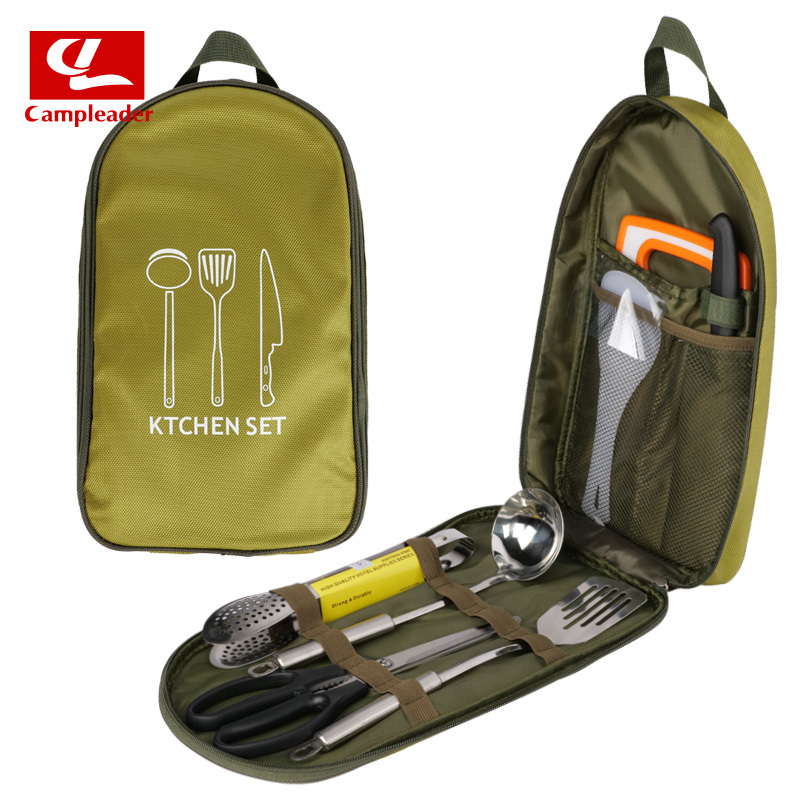 Outdoor Kitchenware Set, Eight-Piece Cooking Utensil Set, Portable Camping Equipment, Stainless Steel Storage Bag, Picnic Outdoor Kitchenware Set, Eight-Piece Cooking Utensil Set, Portable Camping Equipment, Stainless Steel Storage Bag, Picnic
