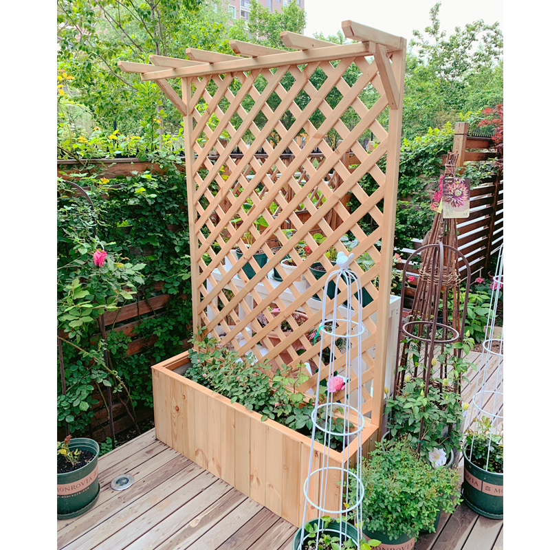 Set to be embalming wood grid flower shelf wood partition outdoor solid wood fence flower shelf Balcony Multilayer Climbing Vines rack