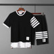 Tb suits mens and women's fashion brand pure cotton short-sleeved shorts color-blocks shorts casual sports summer high version
