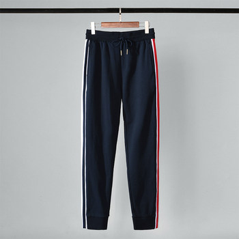Tb sweatpants ຄລາສສິກສໍາລັບຜູ້ຊາຍແລະແມ່ຍິງຄູ່ຜົວເມຍ knitted ຝ້າຍບໍລິສຸດວ່າງກາງເກງກິລາປົກກະຕິ webbing spliced pants ຍາວພາກຮຽນ spring ແລະດູໃບໄມ້ລົ່ນ