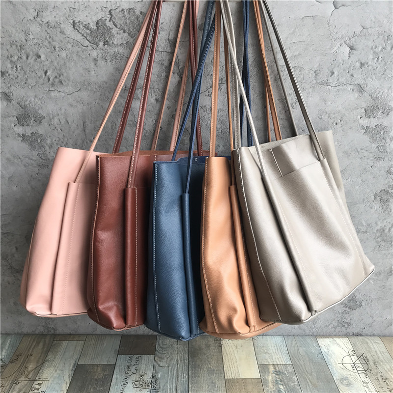 Foreign trade factory tail stock inventory new leather casual simple cowhide large space large capacity shoulder bag mother bag