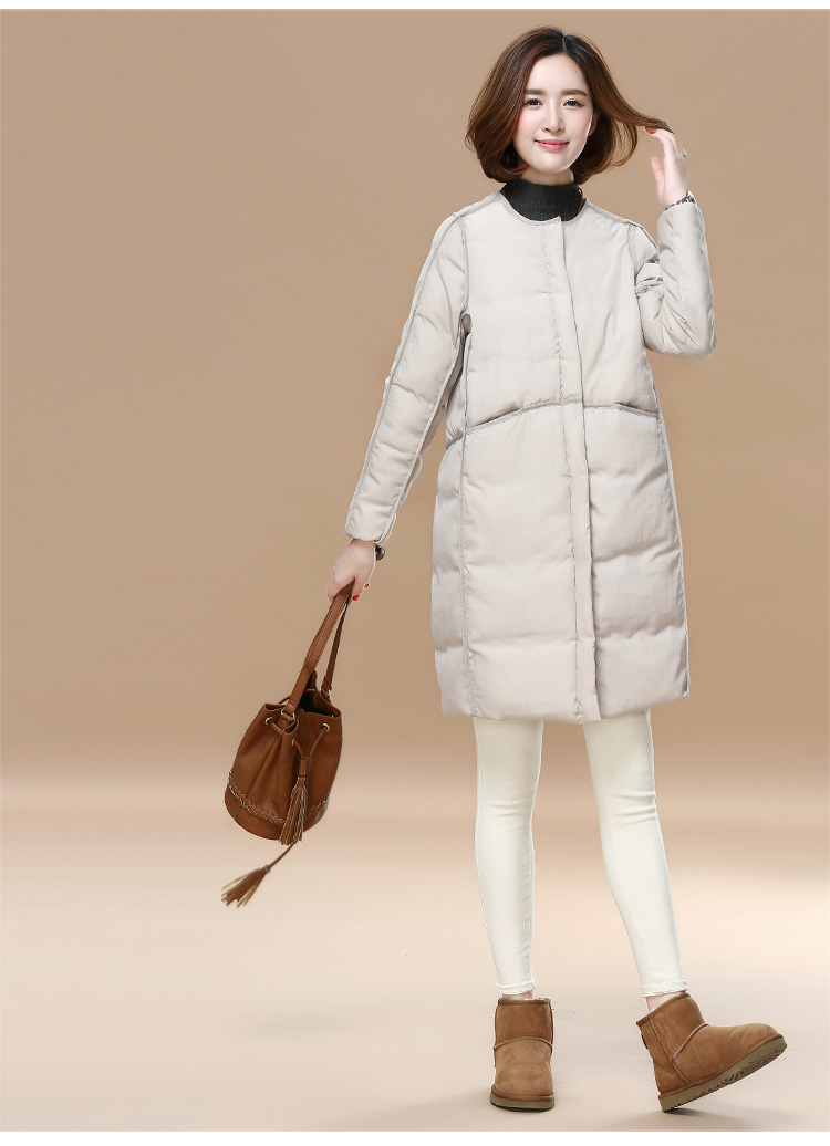Tháng 9 Momo 2018 mùa thu và mùa đông mới cho phụ nữ cổ tròn retro cotton lỏng của phụ nữ áo dài cotton giản dị của Hàn Quốc áo phao mùa đông nữ