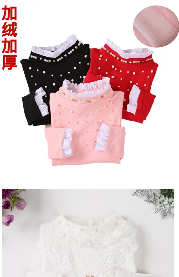 Cô gái mùa đông cộng với áo sơ mi nhung làm dày áo thun dài tay cho trẻ em trong quần áo trẻ em lớn, áo khoác cổ cao để giữ ấm áo thun bé trai xuất khẩu