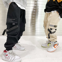 Boys work pants spring autumn style 2021 new children pants fall CUHK child long pants Korean version Chaoshuai cotton wool