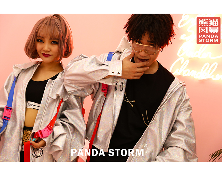 Panda bão PANDA STORM bạc ma thuật màu trùm đầu hip hop áo khoác da quốc gia triều vài nam giới và phụ nữ