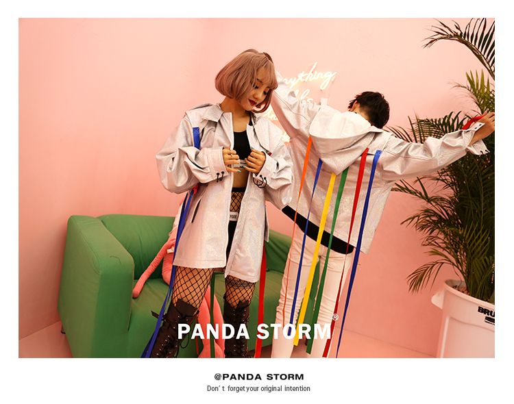 Panda bão PANDA STORM bạc ma thuật màu trùm đầu hip hop áo khoác da quốc gia triều vài nam giới và phụ nữ