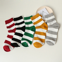 Broken cat retro thick striped socks childrens mid-tube socks daily versatile short-tube socks