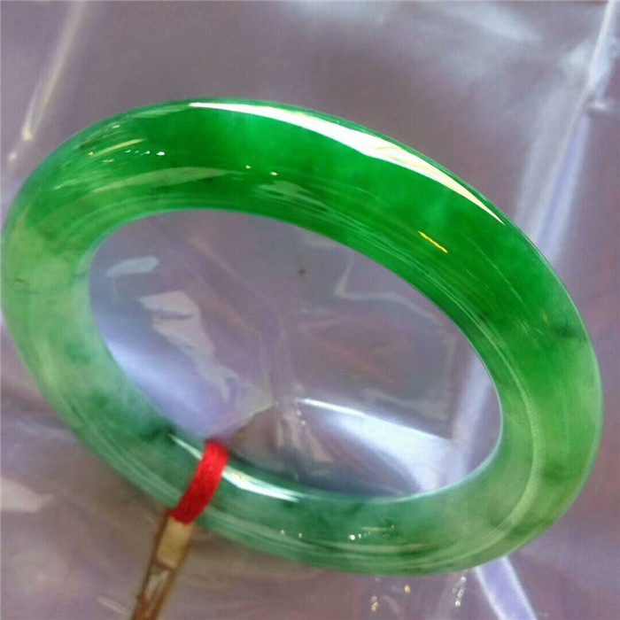 Myanmar natural old pit A goods jade bracelet Ice Yang green round jade bracelet floating green run belt certificate KF191