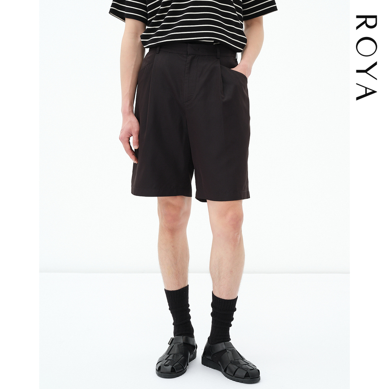Roya | Triacetate Lightweight Shorts for Men, Summer Straight-Leg Single-Pleat Suit Shorts, Casual Commuter Five-Point Pants. Roya | Triacetate Lightweight Shorts for Men, Summer Straight-Leg Single-Pleat Suit Shorts, Casual Commuter Five-Point Pants.