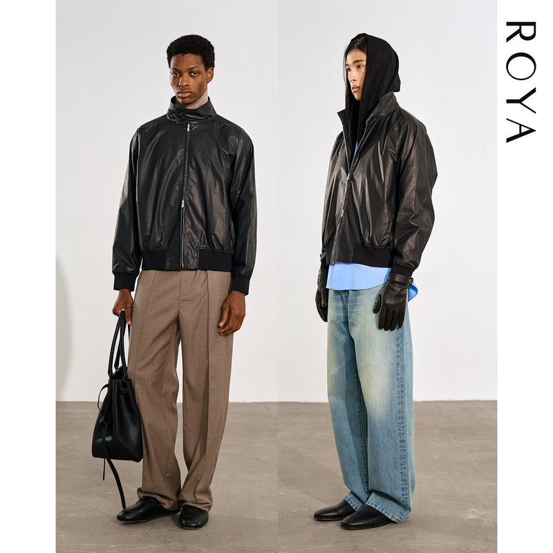 Roya丨Oil Wax Texture Pure Cotton Harrington Jacket Stand Collar Short Coat Casual Zipper Jacket Men's Autumn and Winter