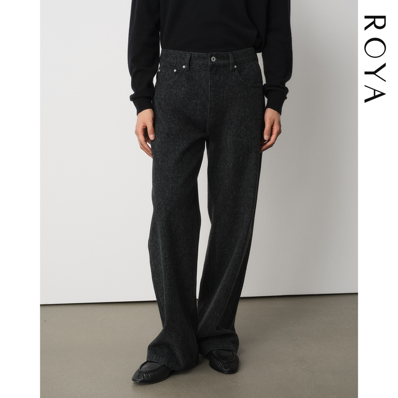 Roya丨Cone Kanglong Suede Dark Gray Jeans, Heavy Brushed Fleece, Soft and Cozy Denim Pants