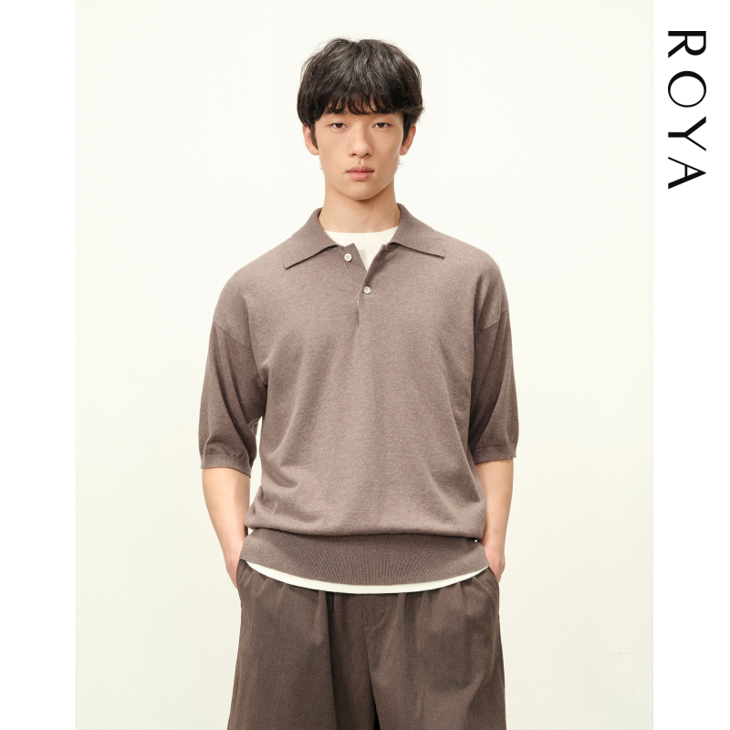 Roya丨Cashmere Cotton Blend Polo Knit Short-Sleeve Slightly Loose Cashmere Blend Sweater Short-Sleeve Roya丨Cashmere Cotton Blend Polo Knit Short-Sleeve Slightly Loose Cashmere Blend Sweater Short-Sleeve
