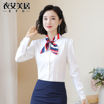 Womens shirt long sleeve New Front Desk Professional dress Korean fashion foreign style white shirt ribbon bow coat tide