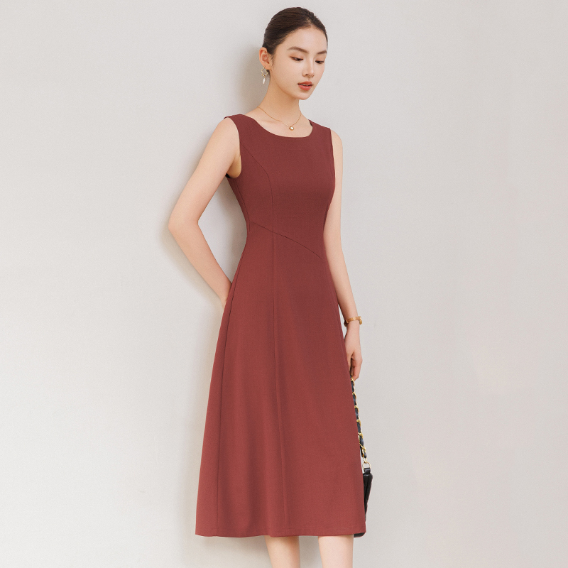 Maroon Dress for Women, Summer 2026 New Style, Waist-Cinching, Commuter, High-End Workwear Dress, Sleeveless Professional Tank Dress