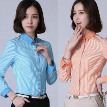 Striped shirt women long sleeve slim slim casual cotton shirt size professional work clothes color base shirt New