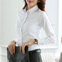 Pure color cotton white shirt woman long sleeve workwear sashimi big code positive dress full cotton professional tooling student lining clothes