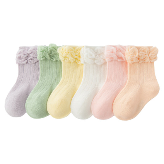 女童花边袜子婴儿春秋夏季纯棉无骨宝宝不勒腿清新儿童木耳边袜