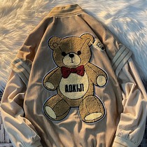 AFONE jacket 2021 new male spring fake two corduroy jacket men couple Korean trend bear