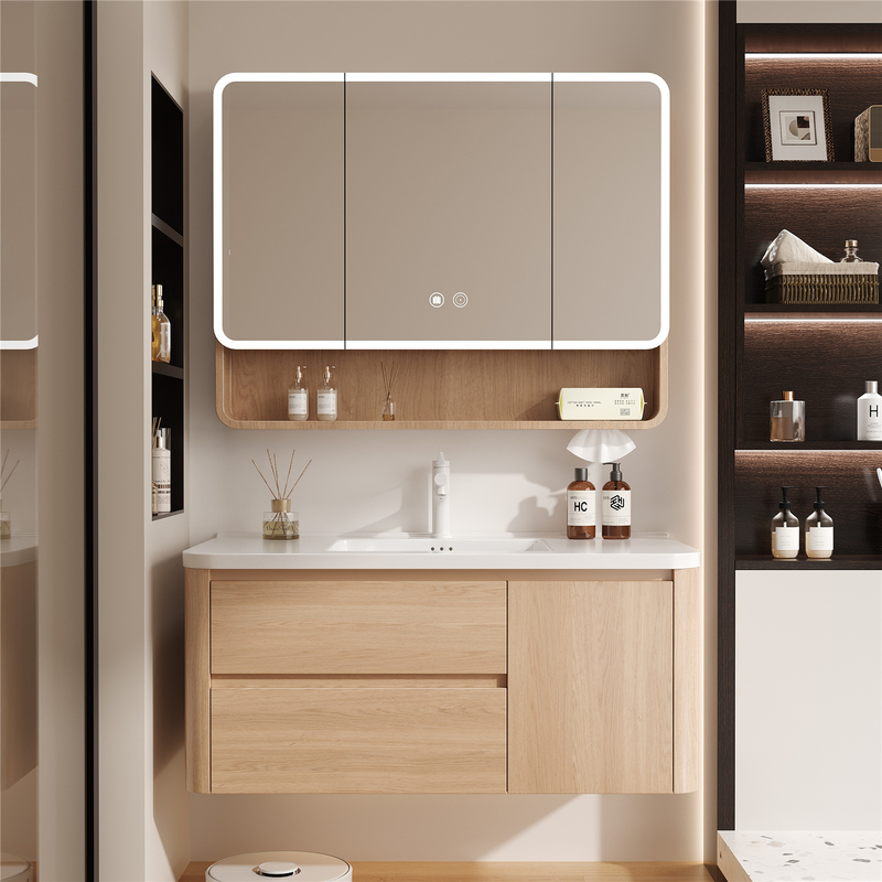 Natural Wood Color Honeycomb Aluminum Bathroom Cabinet Set with Smart Ceramic Integrated Basin for Washing Face and Hands, Washbasin for Bathroom and Toilet Natural Wood Color Honeycomb Aluminum Bathroom Cabinet Set with Smart Ceramic Integrated Basin for Washing Face and Hands, Washbasin for Bathroom and Toilet