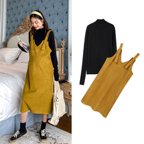 Maternity suit out of fashion black base top corduroy suspender dress two-piece set tide mom Han