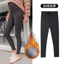 Pregnant women leggings autumn and winter models with velvet thickened warm winter wear outside the abdomen can be adjusted in the third trimester nine points Korea