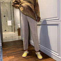 Maternity pants Fall wear pants 2021 autumn and winter wear knitted wool wide leg pants loose support belly tide mom Korea