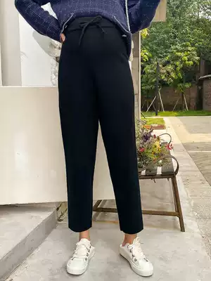 Pregnant women pants autumn and winter wear fashion 2021 autumn and winter knitted wool trousers straight tube pants outside drawstring Korean tide