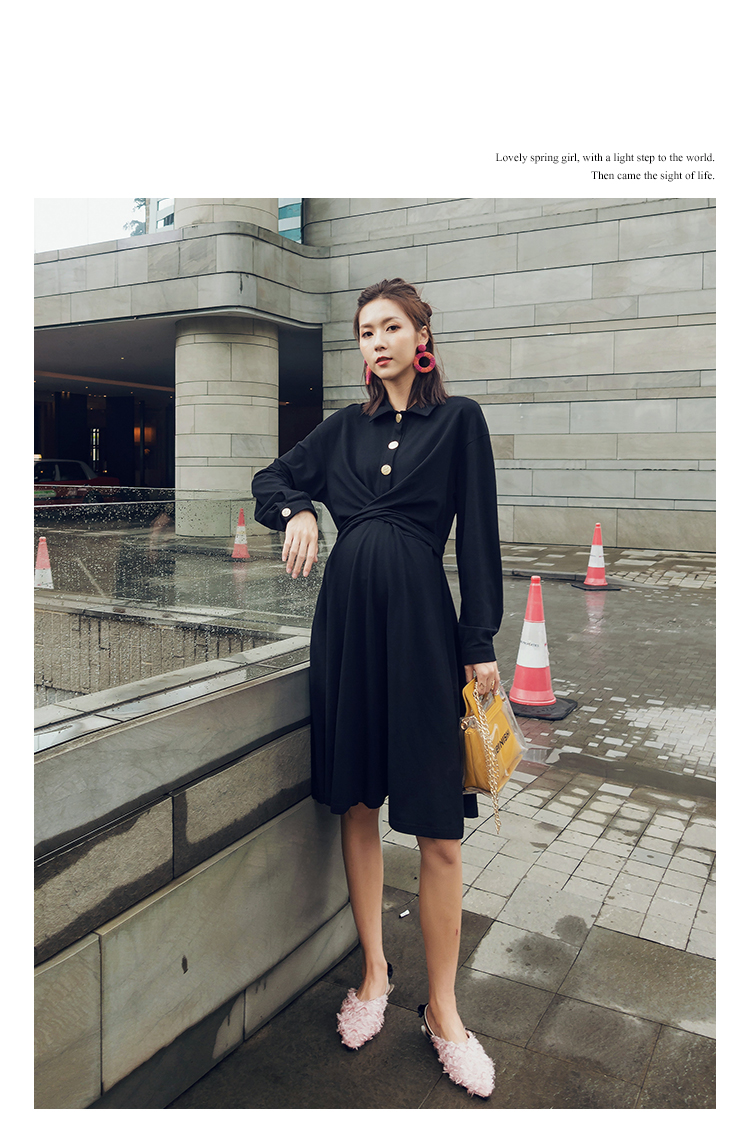 Bà bầu mùa xuân 2019 mới cho con bú vạt áo eo thon trong phần dài 3-9 tháng áo bà bầu