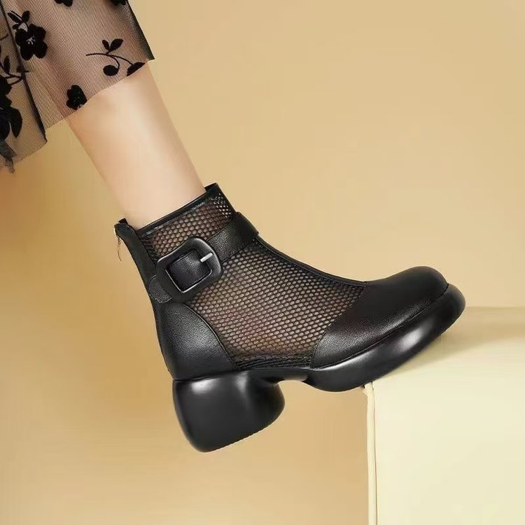 2025 Spring/Summer New Mesh Martin Boots for Women, Thin Breathable Hollow Sandals, Women's Mid-Heel Thick-Soled Genuine Leather Boots 2025 Spring/Summer New Mesh Martin Boots for Women, Thin Breathable Hollow Sandals, Women's Mid-Heel Thick-Soled Genuine Leather Boots